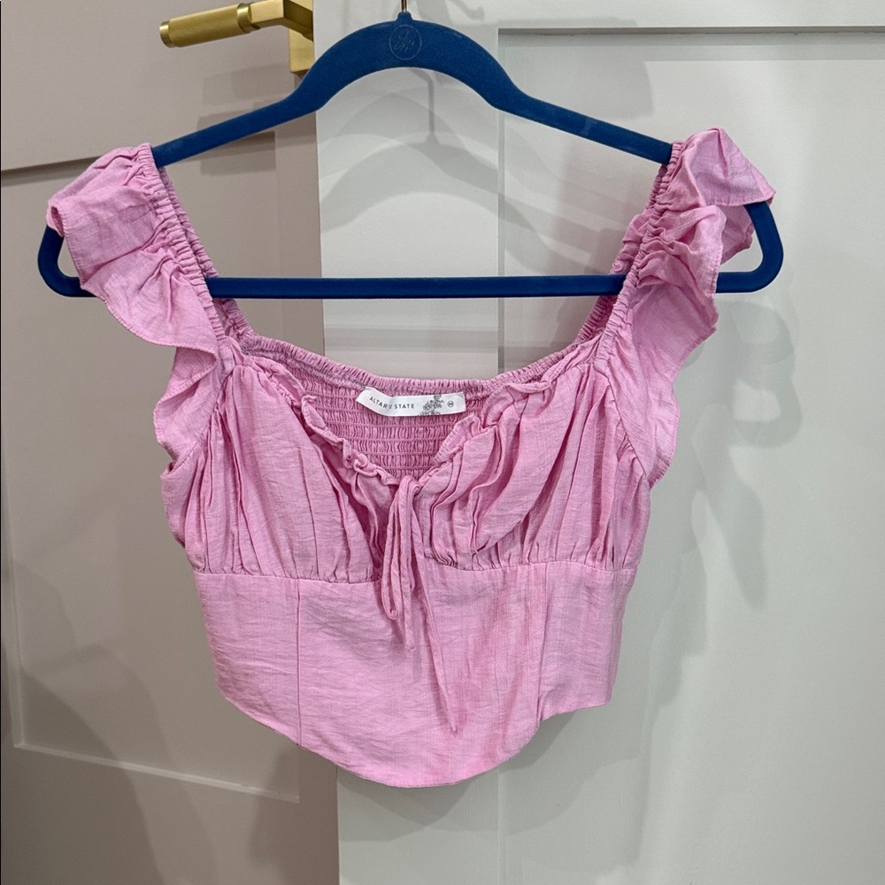 Altar'd State Pink Ruffled Crop Top